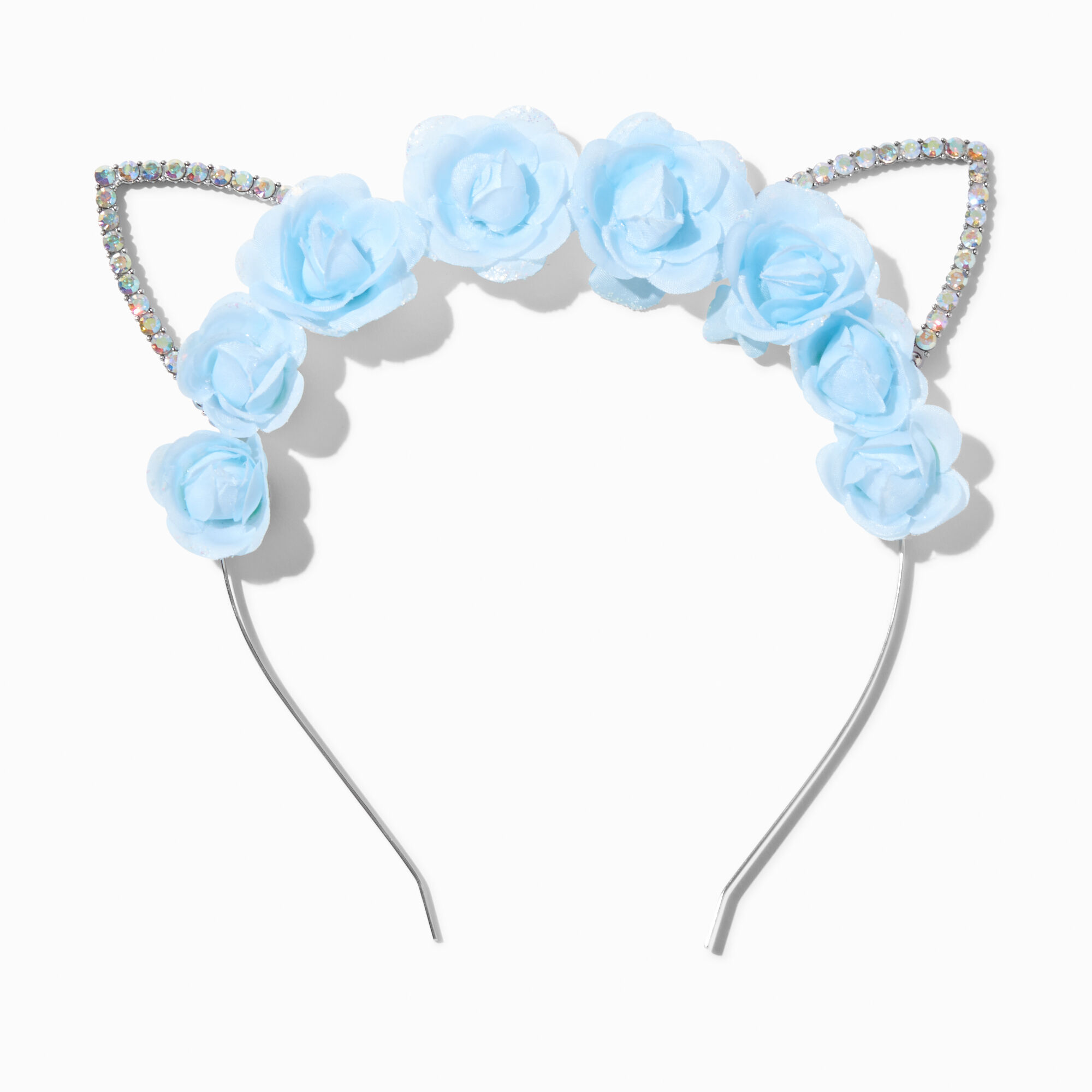 View Claires Flower Iridescent Crystal Cat Ears Headband Blue information