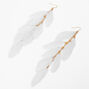 Gold 7&quot; White Feather Drop Earrings,