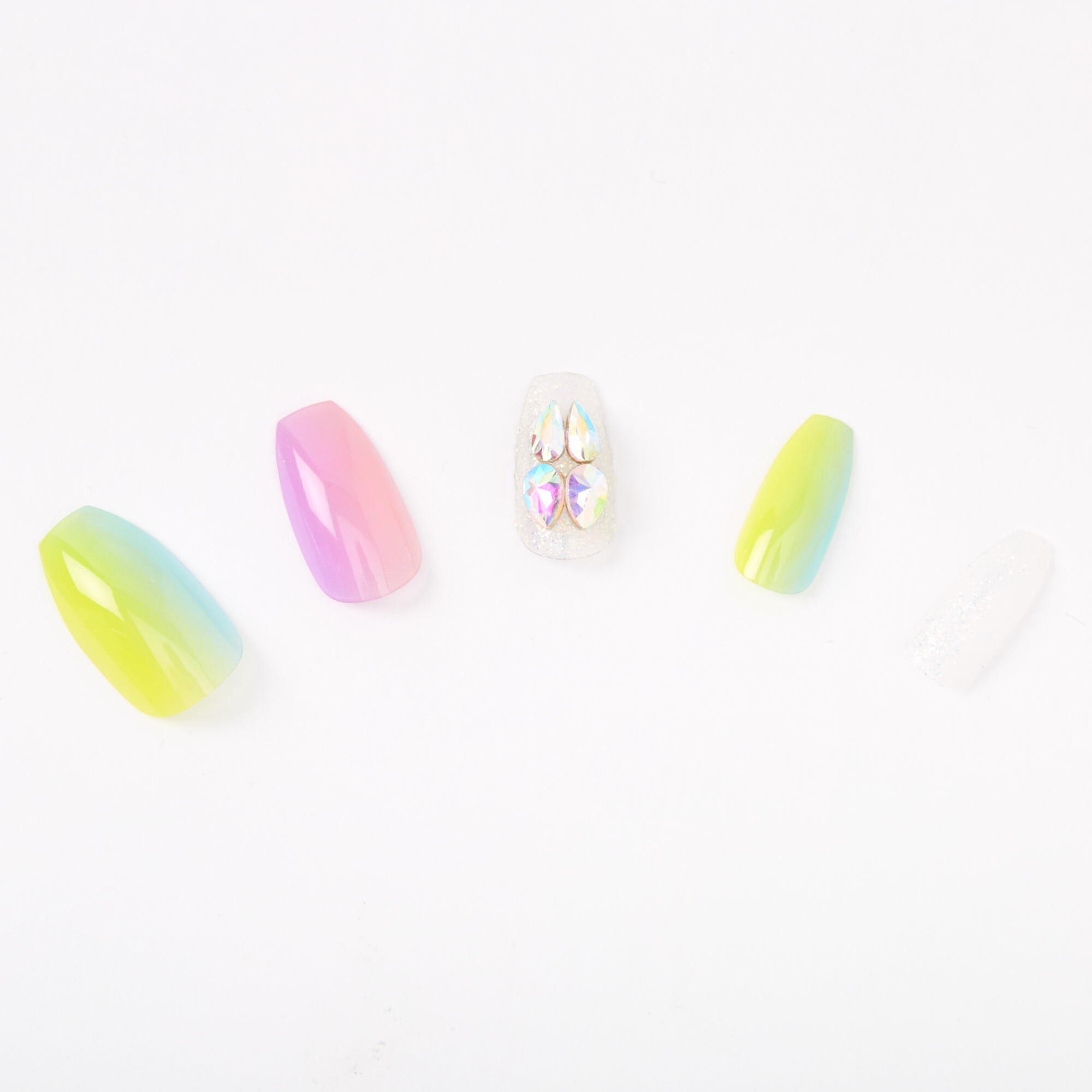 Rainbow Ombre Pastel Bling Coffin Faux Nail Set 24 Pack Claire S