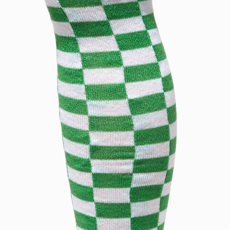 Green Checkered Over The Knee Socks,