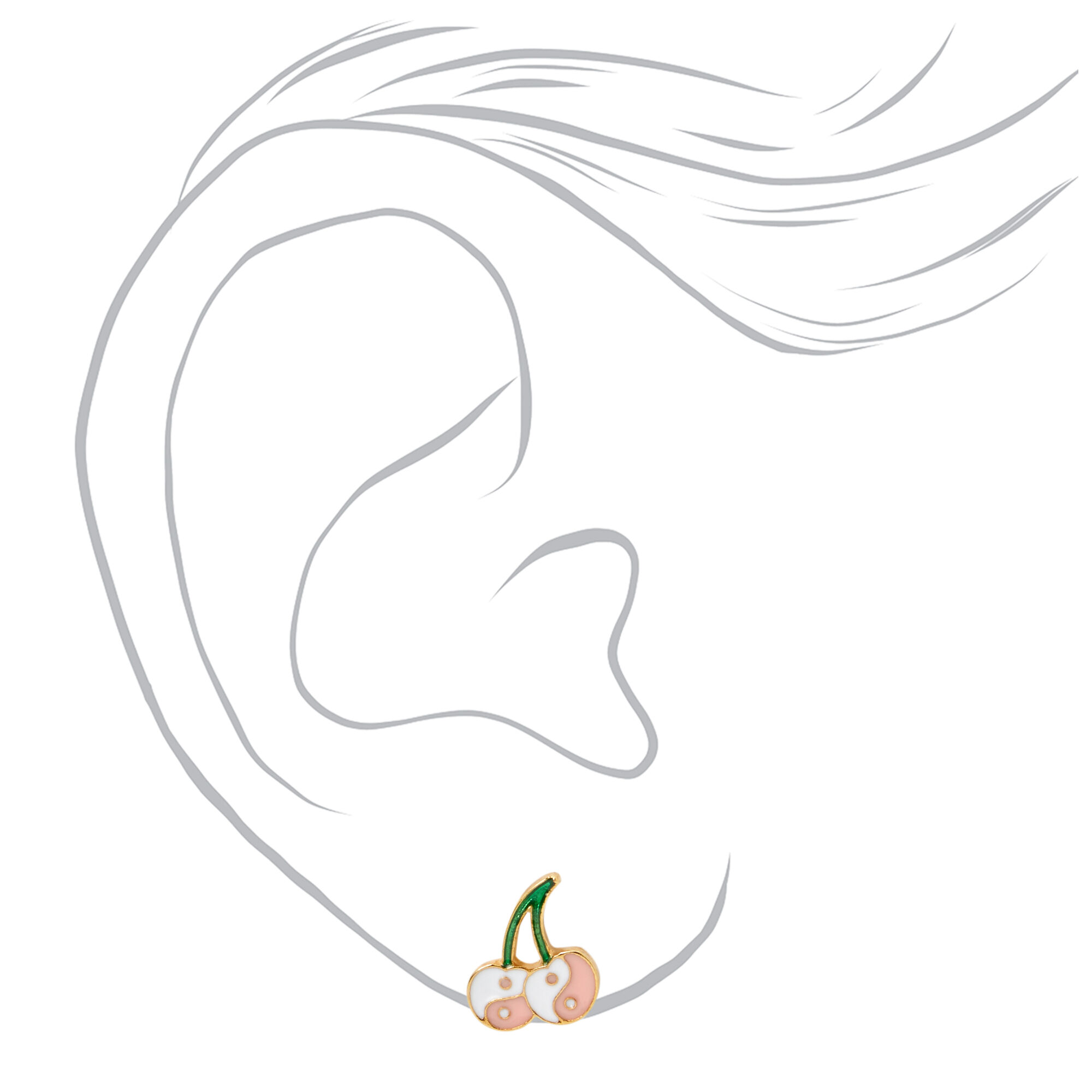 18kt Gold Plated Pink Yin Yang Cherry Stud Earrings