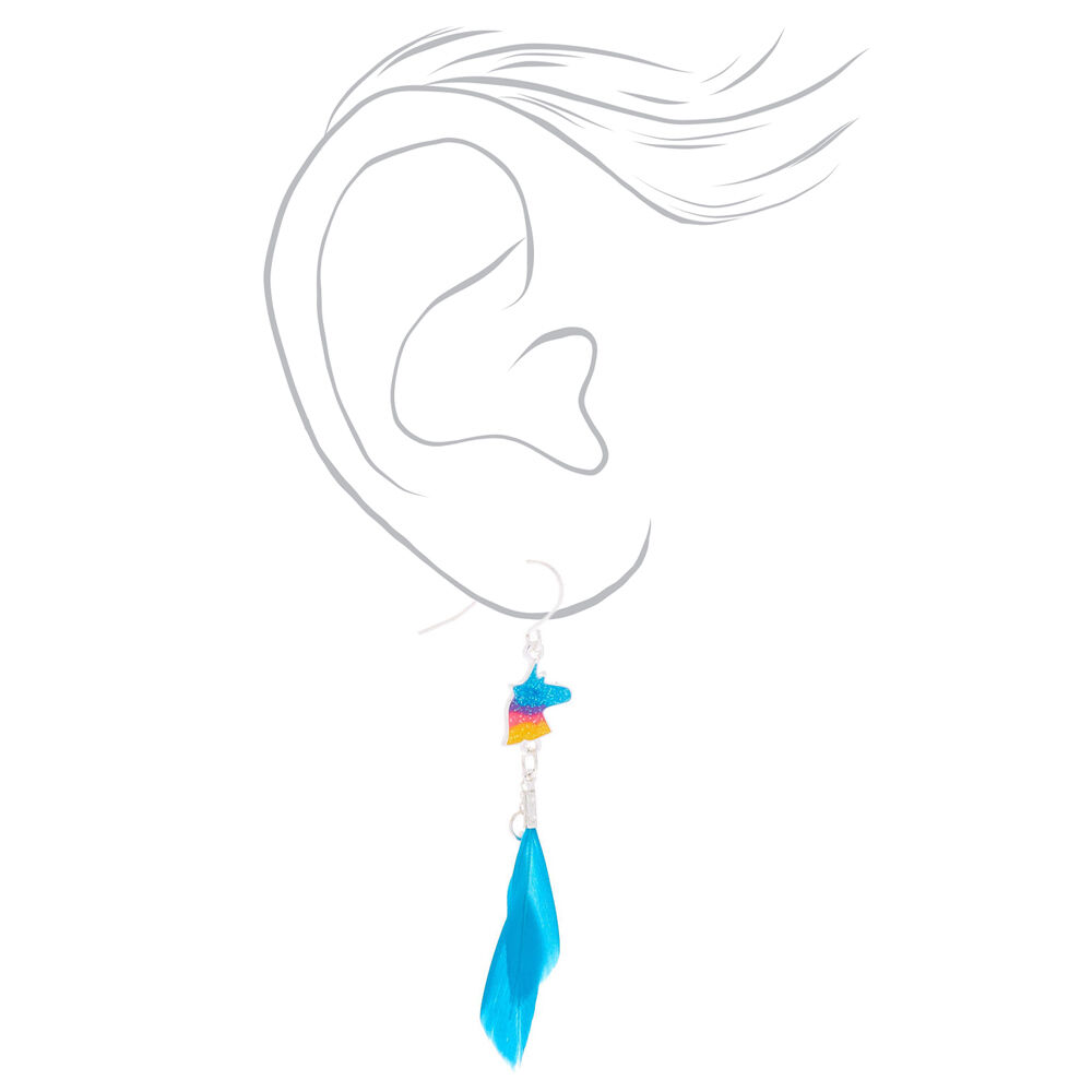 Pendantes turquoise à plumes et licorne 5 cm,