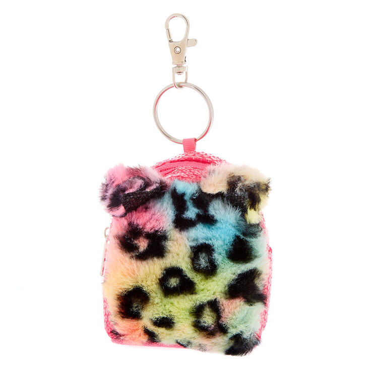 Soft Rainbow Leopard Mini Backpack Keychain,