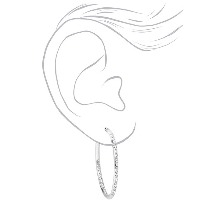 Silver 40MM Crystal Hoop Earrings,