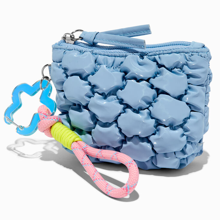Blue Puffy Nylon Wristlet Coin Purse,