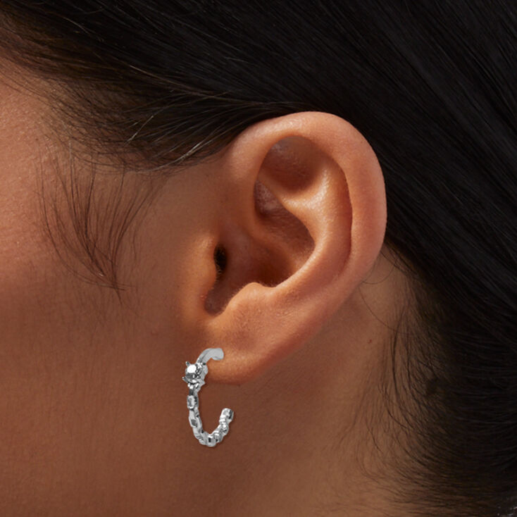Silver Cubic Zirconia 20MM Chain Hoop Earrings,