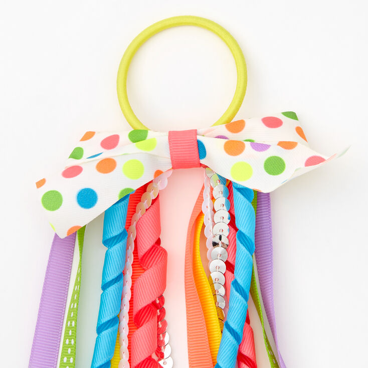 Rainbow Pom Pom Bow Ribbon Hair Tie,