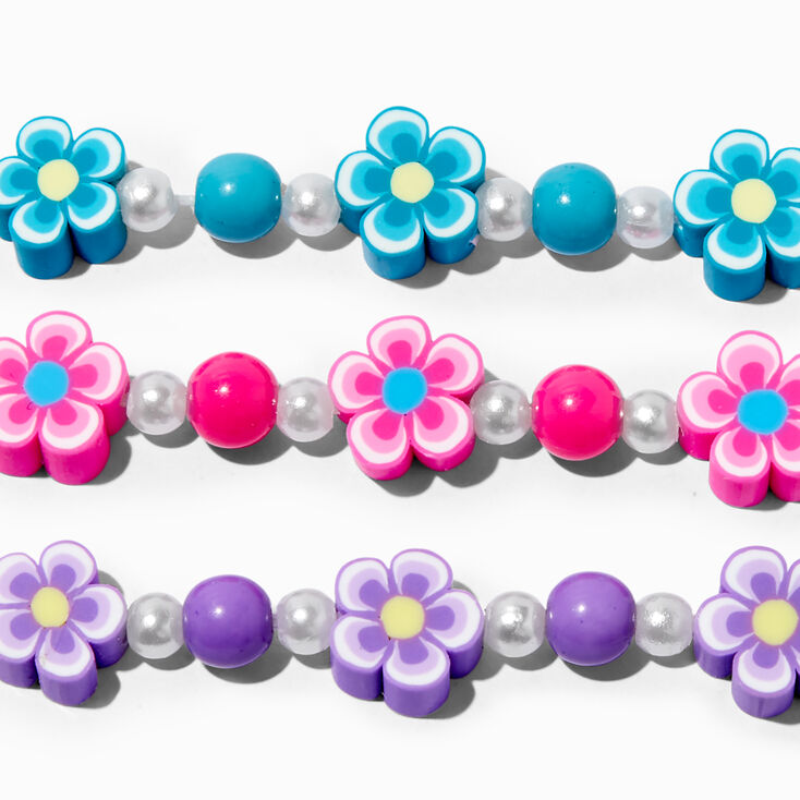 Claire&#39;s Club Polymer Clay Flower Bead Stretch Bracelets - 3 Pack,