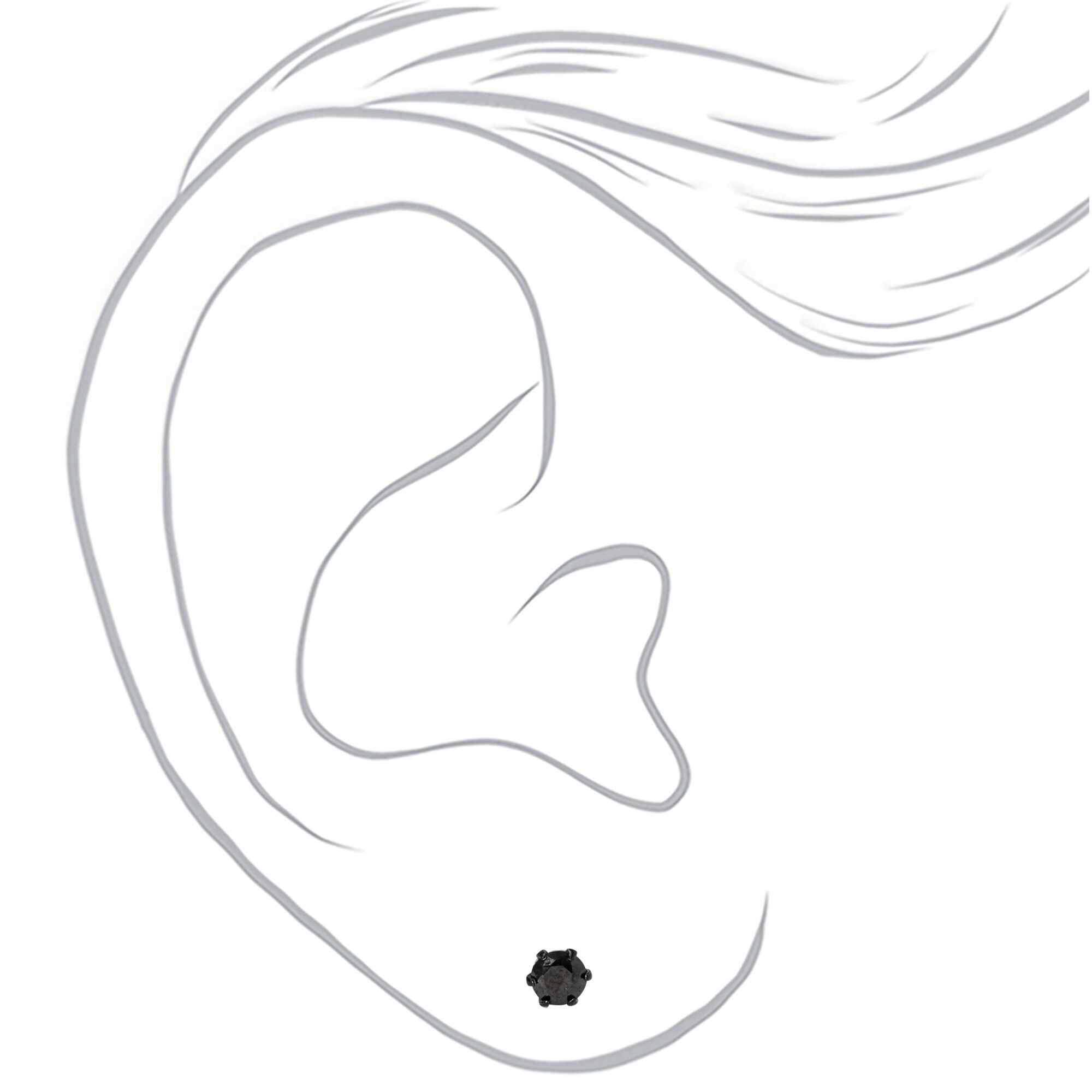 Sterling Silver Cubic Zirconia 4MM Round Stud Earrings - Jet Black,