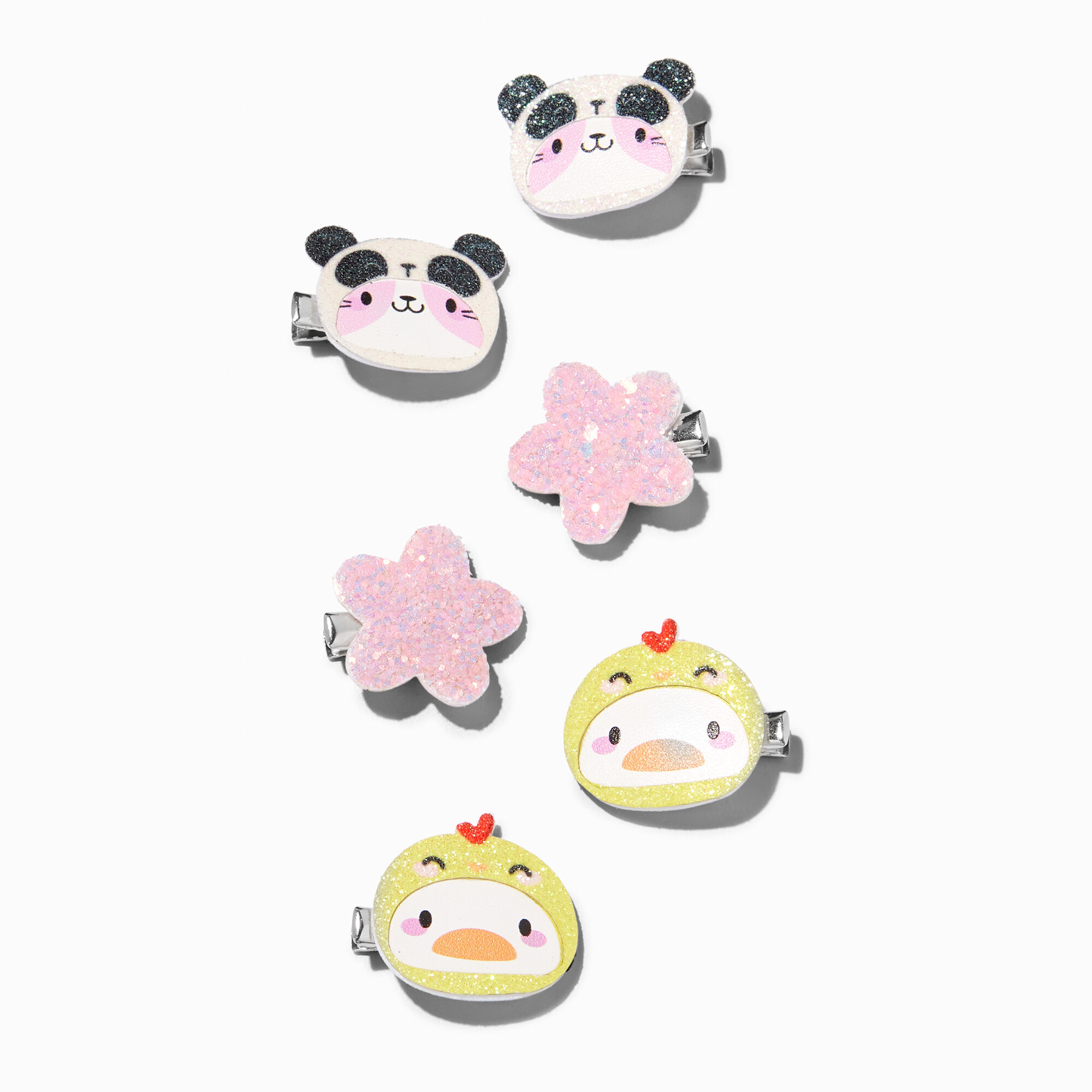 Claire's Club Glitter Panda Chicken Costume Hair Clips - 6 Pack,