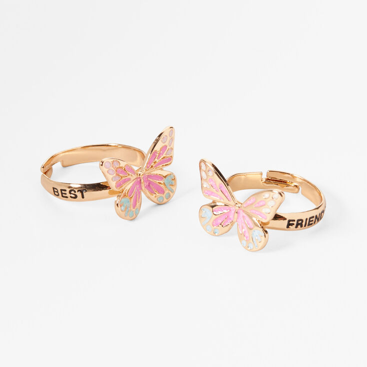 Best Friends Gold &amp; Pink Butterfly Rings - 2 Pack,