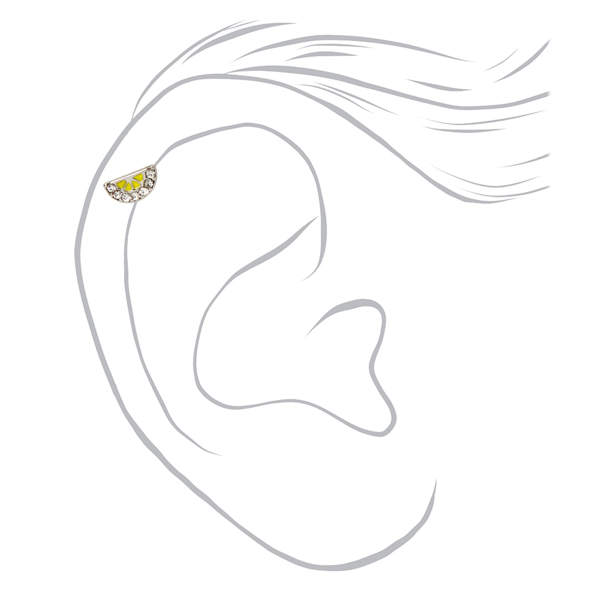 Clous d'oreilles pour piercing de cartilage citron décorés 1,2 mm couleur argentée - Lot de 3,