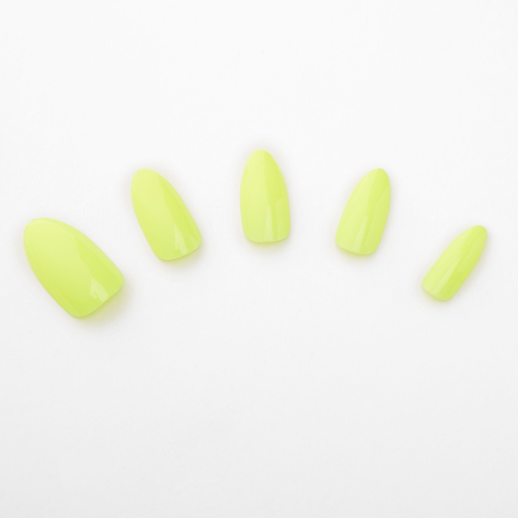 Faux ongles stiletto fluo brillants - Citron, lot de 24,