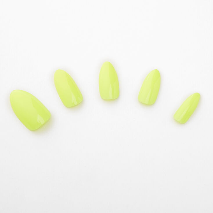 Neon Glossy Stiletto Faux Nail Set - Citron, 24 Pack,