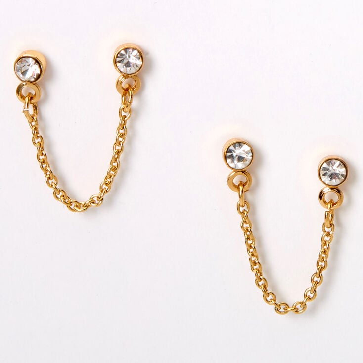 18kt Gold Plated Crystal Connector Stud Earrings | Claire's