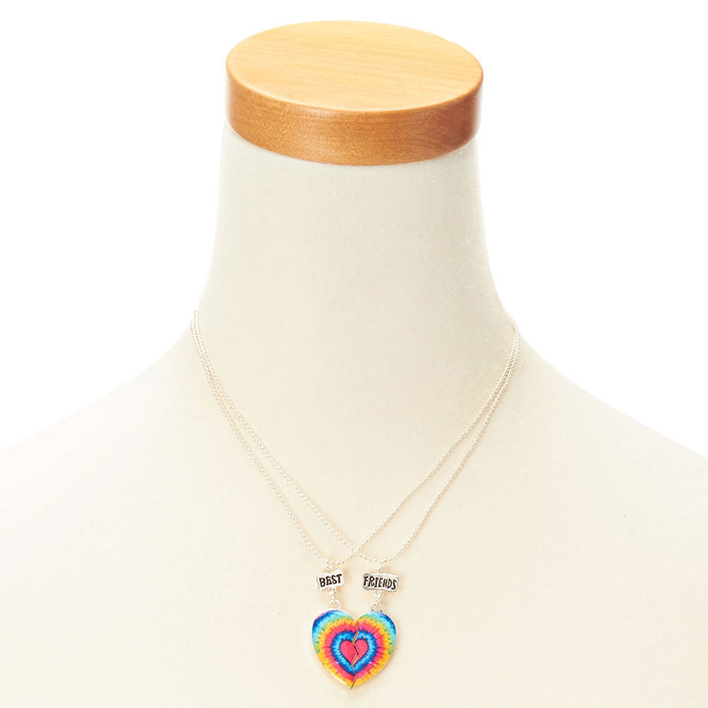 Rainbow Tie Dye Heart Best Friend Necklaces,