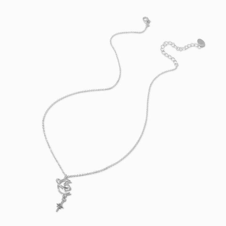 Silver-tone Saturn Moon Pendant Necklace,