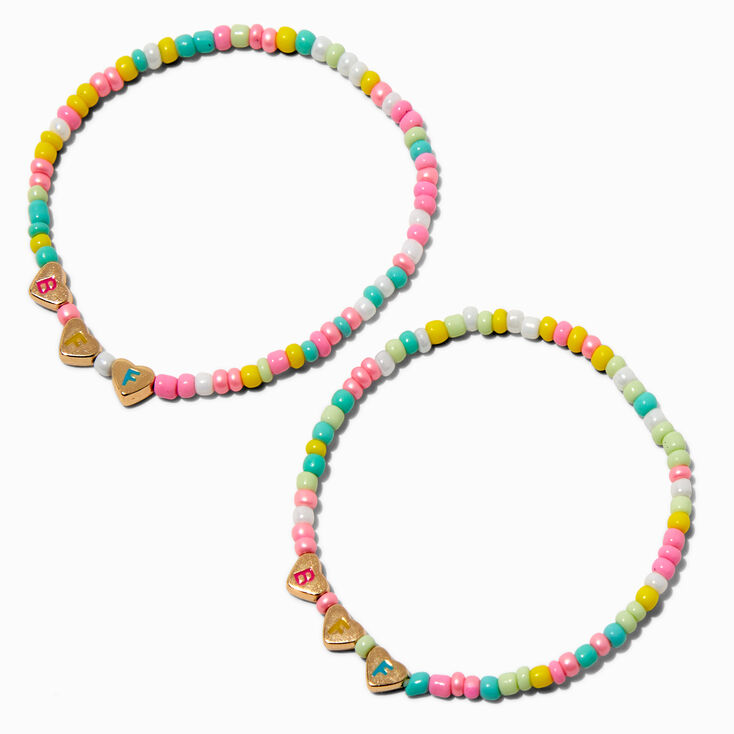 Best Friends BFF Hearts Pastel Beaded Stretch Bracelets - 2 Pack,