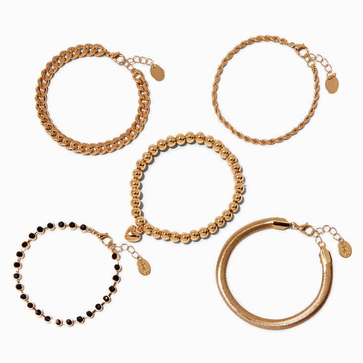 Gold-tone Multi Chain Bracelet Set - 5 Pack ,