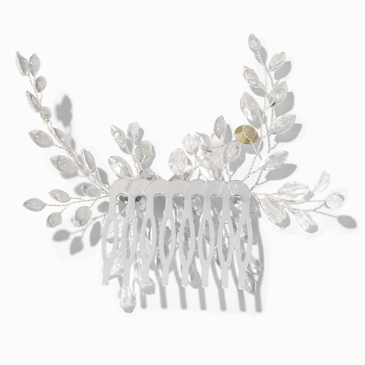 Silver Rhinestone Floral Spray Hair Comb,