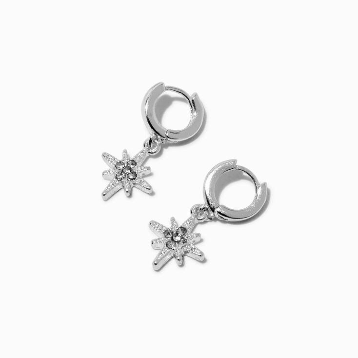 Silver-tone Starburst Charm Hoop Earrings,