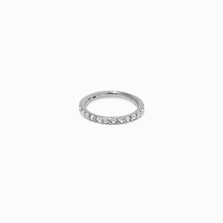 18G Silver-tone Titanium Crystal Clicker Nose Hoop,