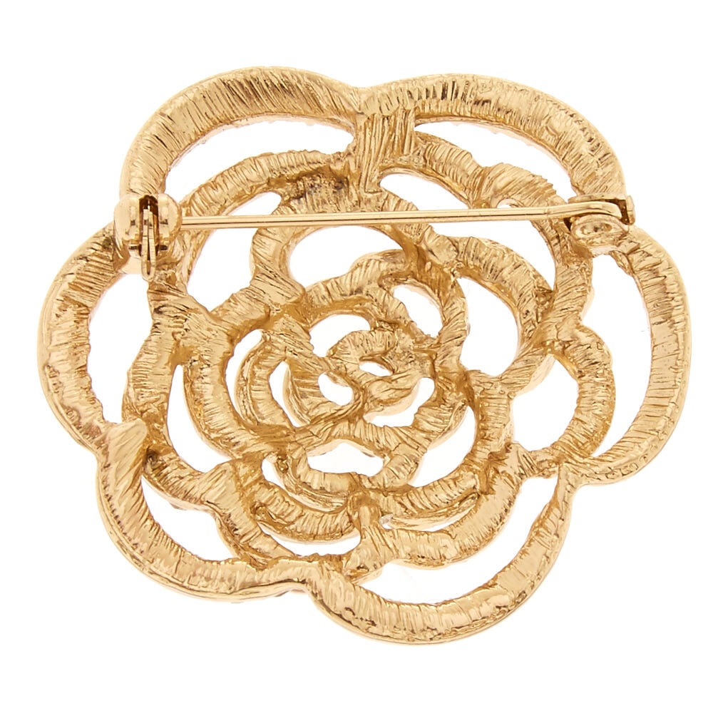 Gold Crystal Rose Brooch Pin
