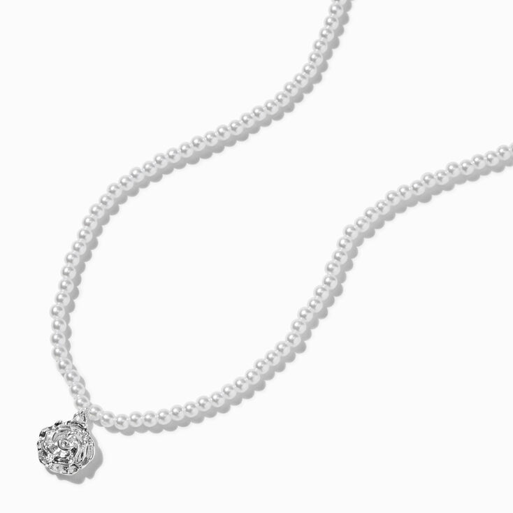 Pearl &amp; Silver-tone Rosette Pendant Necklace,