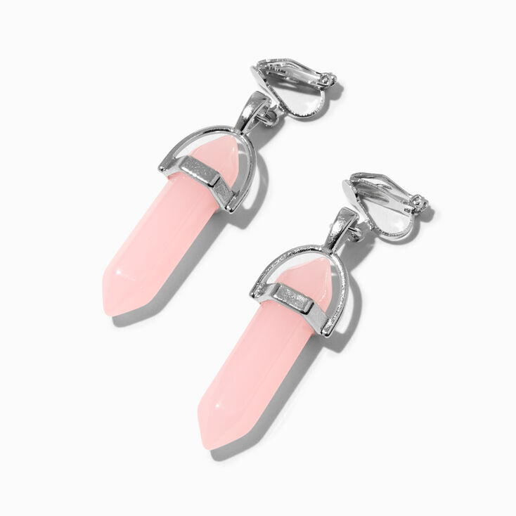 Pink Glow in the Dark Mystical Gem 1&quot; Clip-On Drop Earrings,
