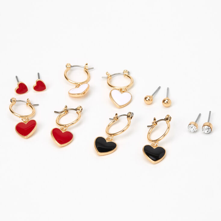 Gold Heart Stud &amp; Hoop Earrings - 6 Pack,