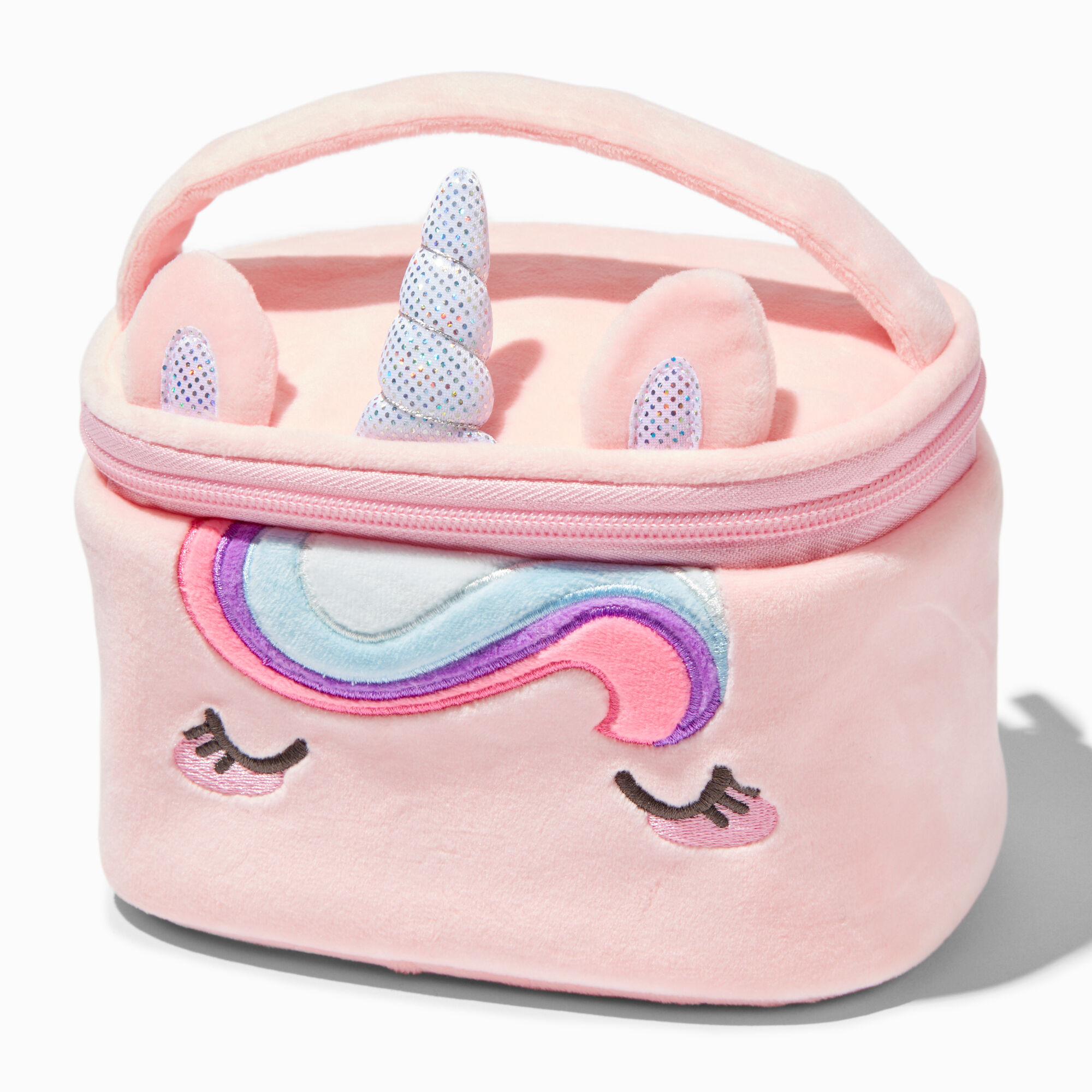 Trousse de maquillage en fausse fourrure licorne chibi,