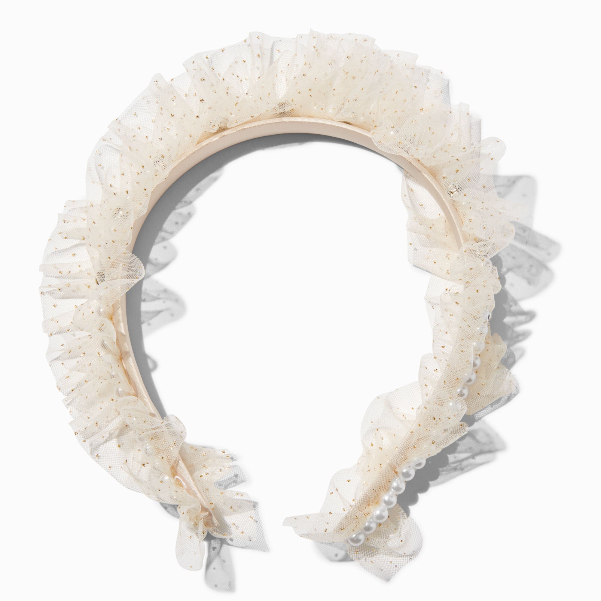 View Claires Glitter Tulle Pearl Headband Ivory information