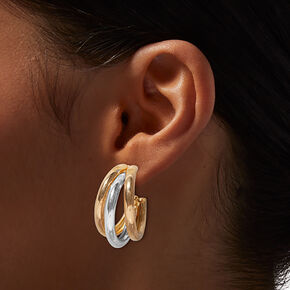 Mixed Metals Cluster Triple Hoop Earrings,