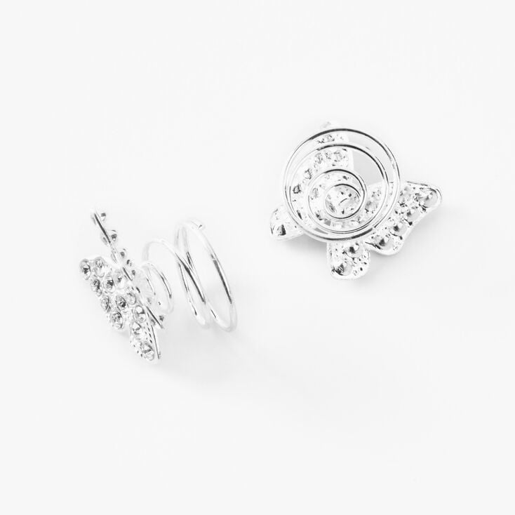 Silver Butterfly Rhinestone Hair Spinners - 6 Pack