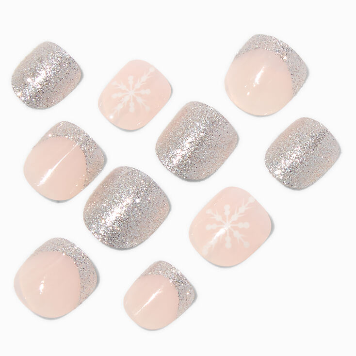 Faux ongles vegan autocollants carr&eacute;s flocon de neige couleur argent&eacute;e Claire&#39;s&nbsp;Club - Lot de 10,