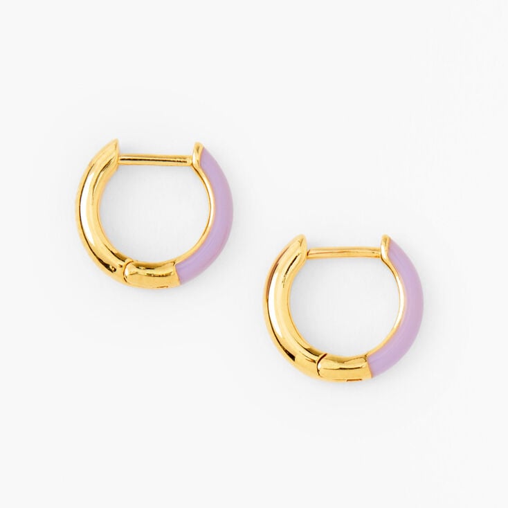 18k Gold Plated 10MM Lavender Enamel Hoop Earrings