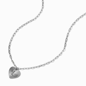 Silver-tone Radiant Heart Initial Pendant Necklace - L,