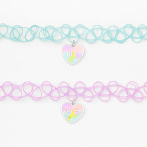 Best Friends Pastel Tie Dye Heart Tattoo Choker Necklaces - 2 Pack,