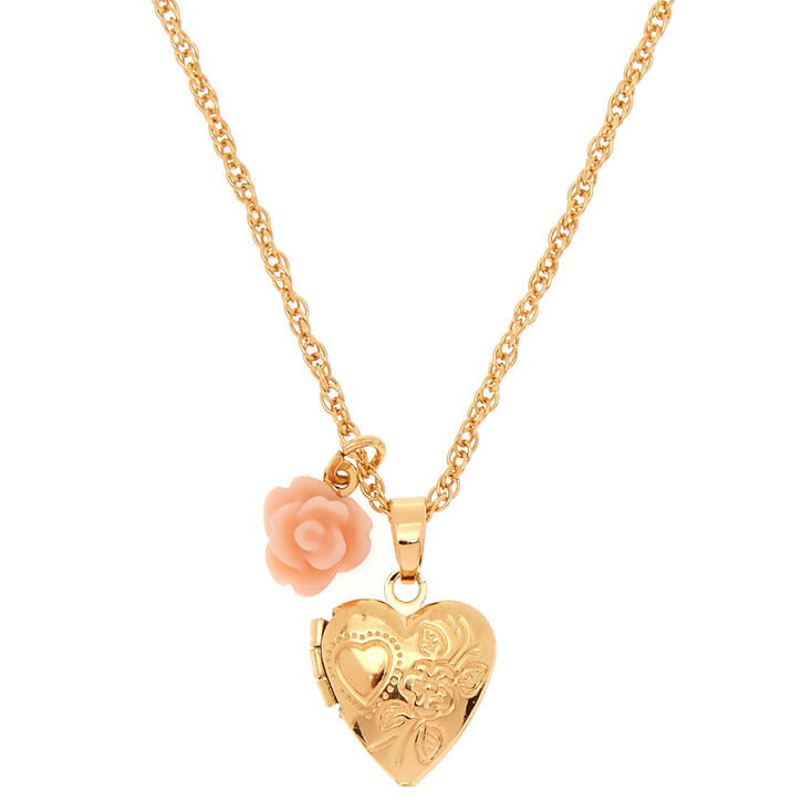 Gold Engraved Mini Heart Locket Pendant Necklace Claire S Us