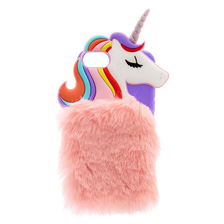 Rainbow Unicorn Faux Fur Phone Case,