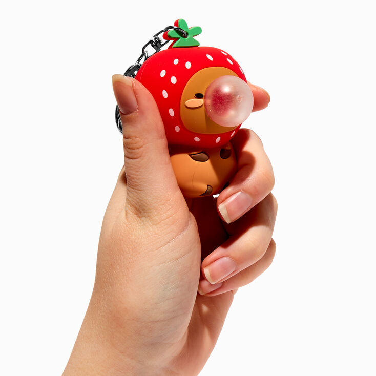 Strawberry Capybara Squeeze Keychain,