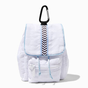 White Quilted Chevron Stripe Mini Backpack Keychain,