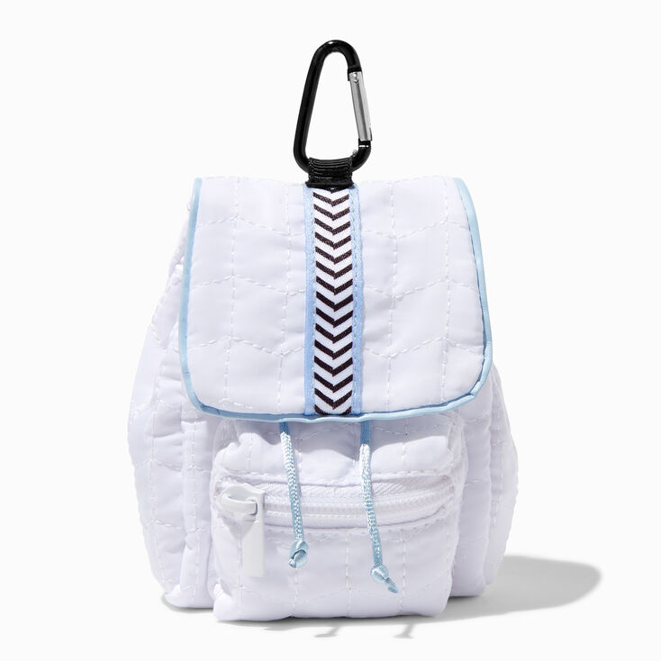 White Quilted Chevron Stripe Mini Backpack Keychain,