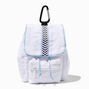 White Quilted Chevron Stripe Mini Backpack Keychain,
