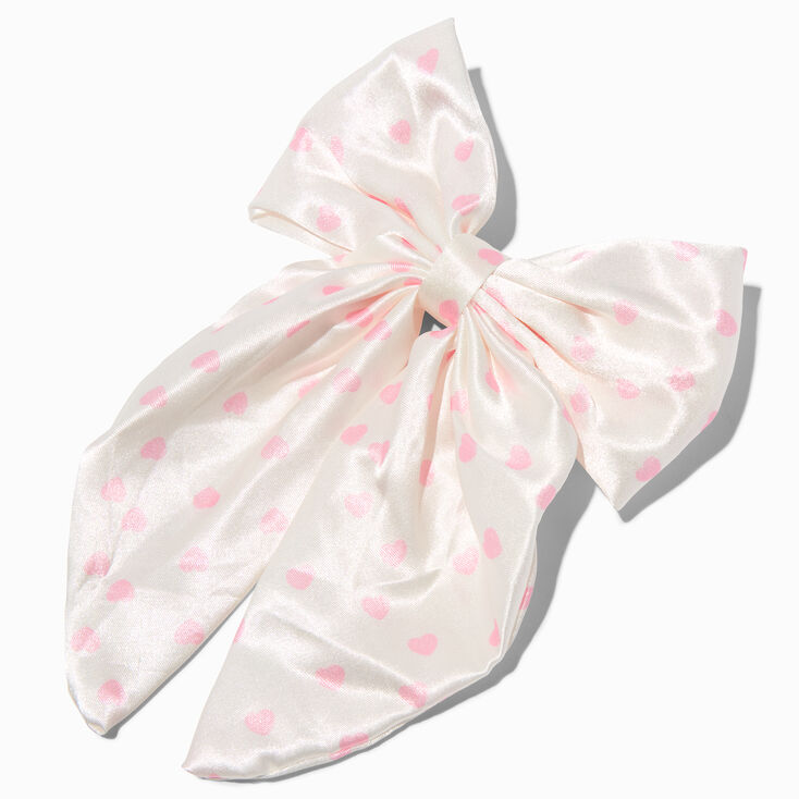 Claire&#39;s Club White Satin Pink Hearts Hair Bow Clip,