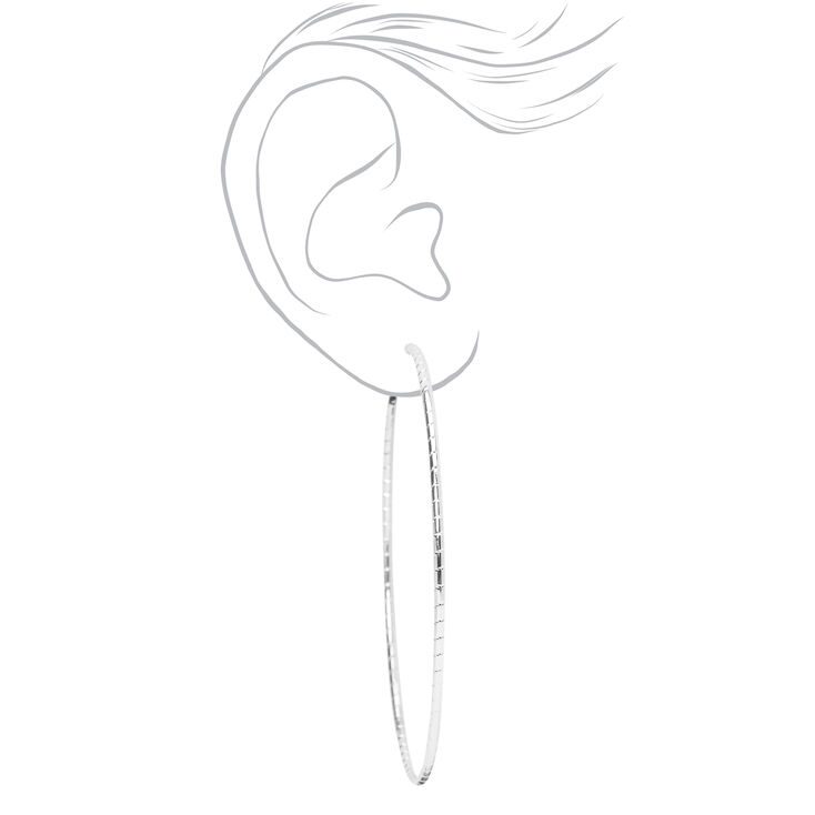 Silver Textured Hoop Earrings - 70MM, 75MM, 80MM,