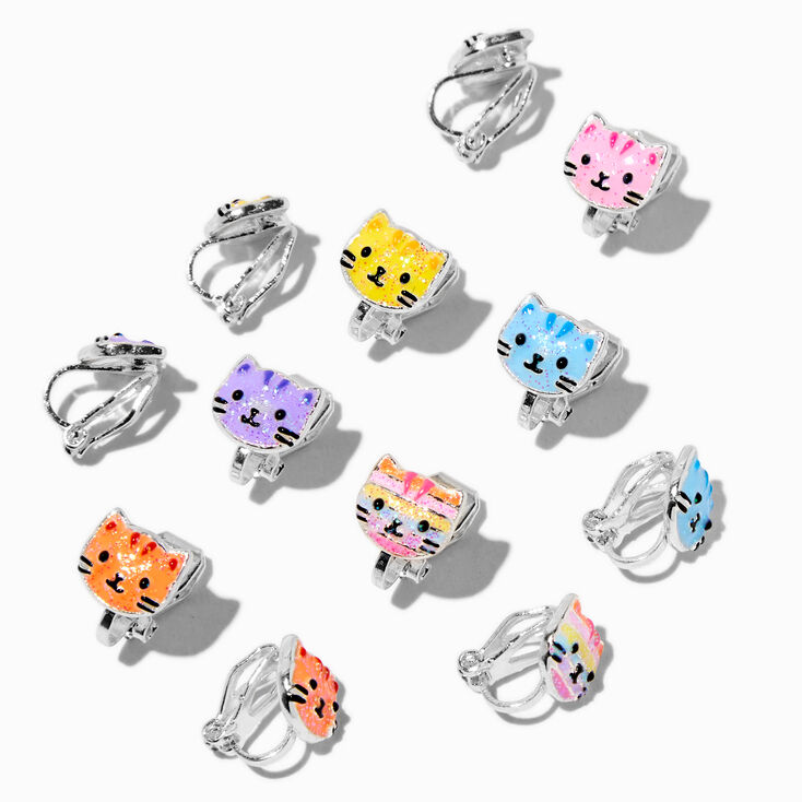 Clous d&rsquo;oreilles &agrave; clip chats paillet&eacute;s - Lot de 6,