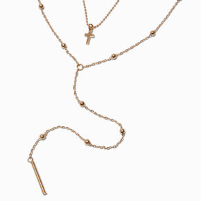 Gold-tone Cross Lariat Multi-Strand Necklace ,