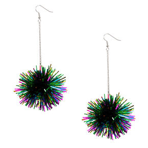 Go to Product: Silver 4" Rainbow Tinsel Pom Drop Earrings from Claires
