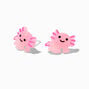 Clous d&#39;oreilles tige couleur argent&eacute;e axolotl roses,
